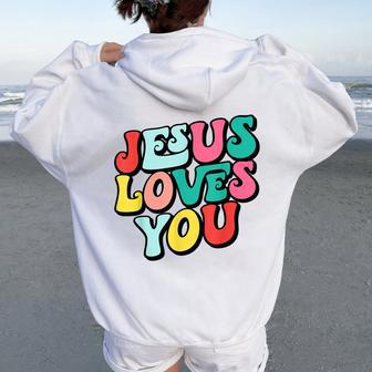 Jesus Loves You Retro Vintage Style Graphic Womens Women Oversized Hoodie Back Print | Mazezy CA