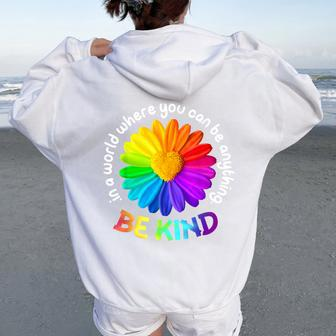 Be Kind Anti-Bullying Kindness Orange Unity Day Sunflower Women Oversized Hoodie Back Print - Seseable