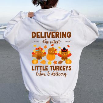 Ld Nurse Thanksgiving Delivering The Cutest Little Turkeys Women Oversized Hoodie Back Print - Monsterry DE
