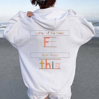 The Letter Of The Week F Sight Word This Retro Teacher Women Oversized Hoodie Back Print - Thegiftio UK