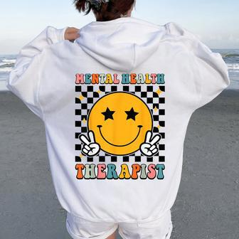 Mental Health Therapist Retro Groovy Mental Health Therapy Women Oversized Hoodie Back Print | Mazezy