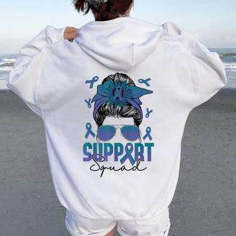 Messy Bun Woman Support Squad Anal Cancer Awareness Women Women Oversized Hoodie Back Print - Seseable