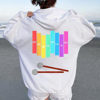Music Xylophone Vintage Percussion Instrument Rainbow Color Women Oversized Hoodie Back Print | Mazezy