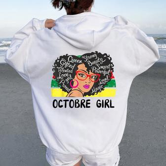 Octobre Girl Black With Red Glasses Birthday Women Oversized Hoodie Back Print | Mazezy