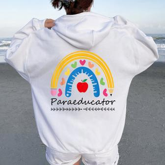 Paraeducator Leopard Rainbow Paraprofessional Squad Teacher Women Oversized Hoodie Back Print | Mazezy
