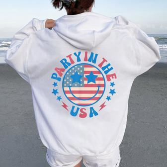 Party In The Usa 4Th Of July Preppy Smile Women Oversized Hoodie Back Print - Seseable