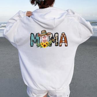 Pig Mama Pig Mom Sunflower Country Farm Life Cowhide Women Oversized Hoodie Back Print | Mazezy