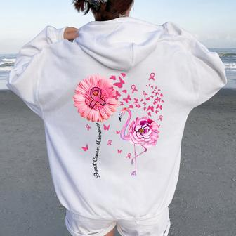 Pink Bird Flamingo Breast Cancer Awareness Women Oversized Hoodie Back Print - Monsterry CA