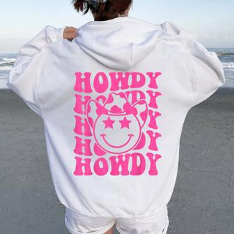Pink Howdy Smile Face Rodeo Western Country Southern Cowgirl Women Oversized Hoodie Back Print - Monsterry