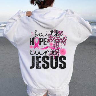 Pink Ribbon Breast Cancer Warrior Faith Hope Cure Jesus Women Oversized Hoodie Back Print - Monsterry DE