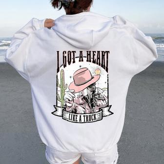 Retro Desert Cowgirl I Got A Heart Like A Truck Western Women Oversized Hoodie Back Print - Monsterry AU