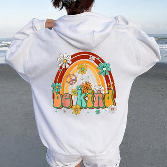 Retro Groovy Be Kind Rainbow No Bullying Kindness Unity Day Women Oversized Hoodie Back Print - Seseable