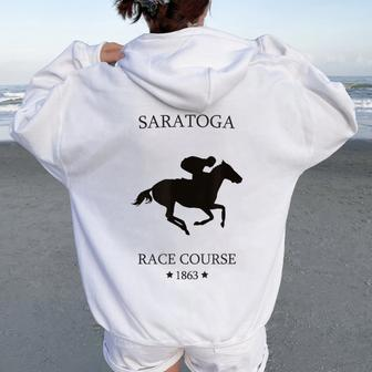 Saratoga New York Thoroughbred Horse Racing Track Women Oversized Hoodie Back Print | Mazezy