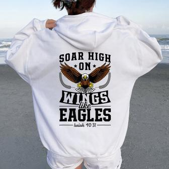 Soar High On Wings Like Eagles Patriotic Christian Easter Women Oversized Hoodie Back Print | Mazezy