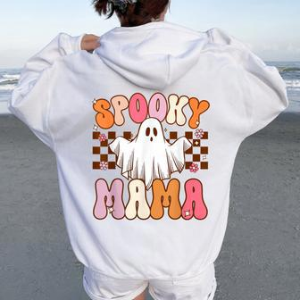Spooky Mama Halloween Mom Ghost Costume Retro Groovy Women Oversized Hoodie Back Print - Monsterry DE