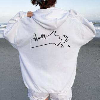 State Of Massachusetts Outline With Home Script Acj021a Women Oversized Hoodie Back Print | Mazezy