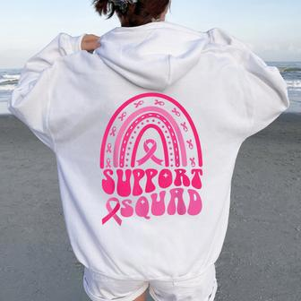 Support Squad Pink Rainbow Ribbon Breast Cancer Awareness Women Oversized Hoodie Back Print - Monsterry DE