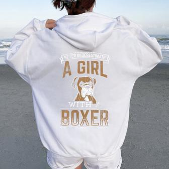 Never Underestimate Girl With A Boxer Dog Women Oversized Hoodie Back Print - Monsterry DE