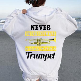 Never Underestimate A Girl With A Trumpet Band Women Oversized Hoodie Back Print - Monsterry DE