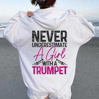 Never Underestimate A Girl With A Trumpet Player Women Oversized Hoodie Back Print - Thegiftio UK