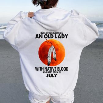 Never Underestimate An Old Lady With Native Blood Women Oversized Hoodie Back Print - Monsterry DE