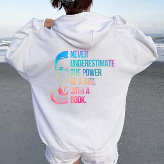 Never Underestimate The Power Of A Girl With A Book Rainbow Women Oversized Hoodie Back Print - Thegiftio UK