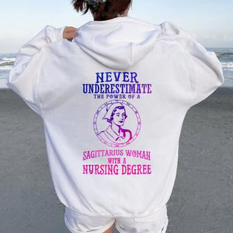 Never Underestimate The Power Of A Sagittarius Women Women Oversized Hoodie Back Print | Mazezy