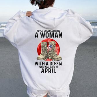 Never Underestimate A Woman With A Dd-214 April Women Oversized Hoodie Back Print | Mazezy