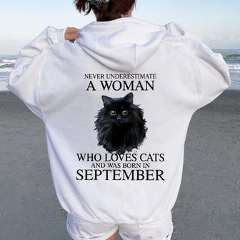 Never Underestimate A Woman Who Loves Cats Born In September Women Oversized Hoodie Back Print | Mazezy