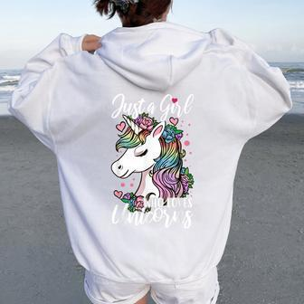 Unicorn Just A Girl Who Loves Unicorns Women Oversized Hoodie Back Print | Mazezy