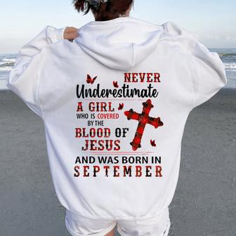 W3lp Never Underestimate Christian Girl September Birthday Women Oversized Hoodie Back Print - Thegiftio UK
