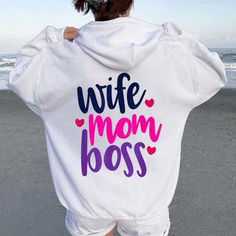 Wife Mom Boss Mom Joke Quote Humor Mother's Day Women Women Oversized Hoodie Back Print | Mazezy CA