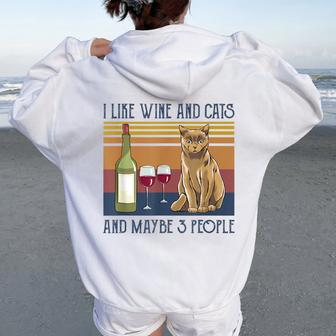 I Like Wine And Cats And Maybe 3 People Women Oversized Hoodie Back Print - Seseable