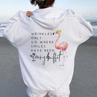 Wrinkles Only Go Where Smiles Have Been Cute Flamingo Women Women Oversized Hoodie Back Print - Monsterry