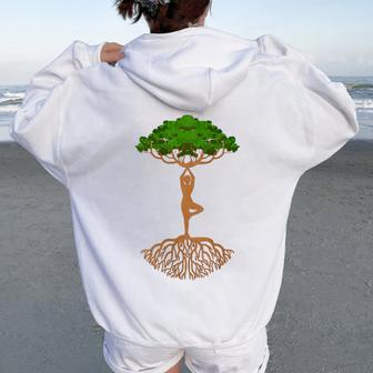 Yoga Tree Pose Kawaii Meditation Positions Yoga Lover Women Oversized Hoodie Back Print | Mazezy