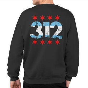 312 Chicago Area Code City Skyline Flag Distressed Sweatshirt Back Print | Mazezy