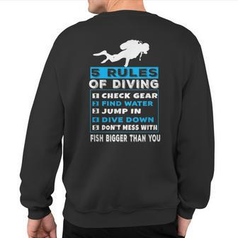 5 Rules Of Diving Scuba Diving Diver Sweatshirt Back Print | Mazezy