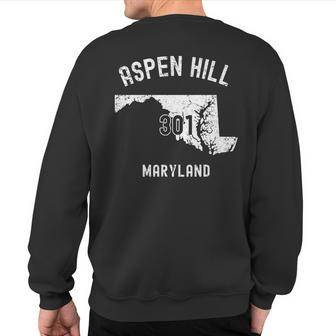 Aspen Hill Maryland Md 301 Vintage Athletic Style Sweatshirt Back Print | Mazezy