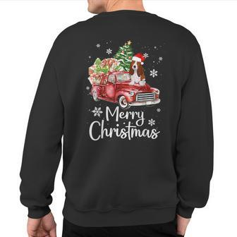 Basset Hound Rides Red Truck Christmas Pajama Sweatshirt Back Print | Mazezy