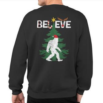 Believe Bigfoot Sasquatch Yeti Santa Hat Christmas Pajamas Sweatshirt Back Print - Monsterry