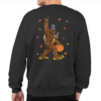 Bigfoot Pilgrim Turkey Pumpkin Thanksgiving Sasquatch Men Sweatshirt Back Print - Seseable