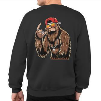 Bigfoot Sasquatch Rock On Hand Rock And Roll Music Lover Sweatshirt Back Print - Seseable