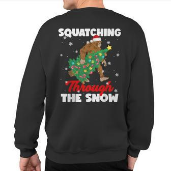 Bigfoot Squatching Through The Snow Sasquatch Christmas Xmas Sweatshirt Back Print - Thegiftio UK
