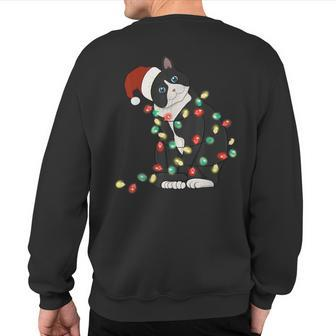 Black Cat Christmas Lights Cat Lover Xmas Pajama Sweatshirt Back Print - Seseable
