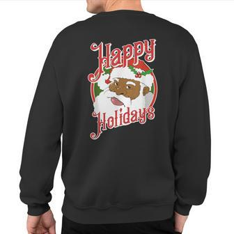 Black Happy Holidays African American Santa ClausShort Sleeve Sweatshirt Back Print - Seseable