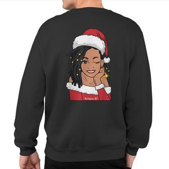 Black Mrs Claus Locs Winking African American Christmas Sweatshirt Back Print - Thegiftio UK