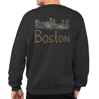 Boston City Panorama At Night Sweatshirt Back Print | Mazezy