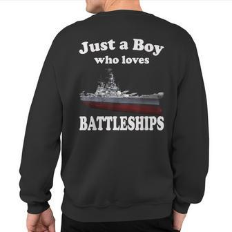 Boy Who Loves Battleship Uss New Jersey Bb-62 Ww2 Warship Sweatshirt Back Print | Mazezy