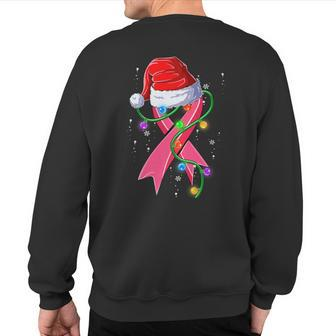 Breast Cancer Christmas Santa Hat Pink Ribbon Xmas Tree Snow Sweatshirt Back Print - Thegiftio UK