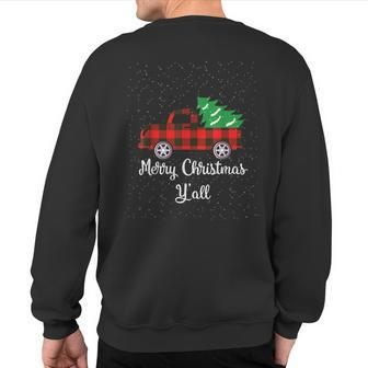Buffalo Plaid Truck Merry Christmas Y'all Red Lumberjack Sweatshirt Back Print | Mazezy
